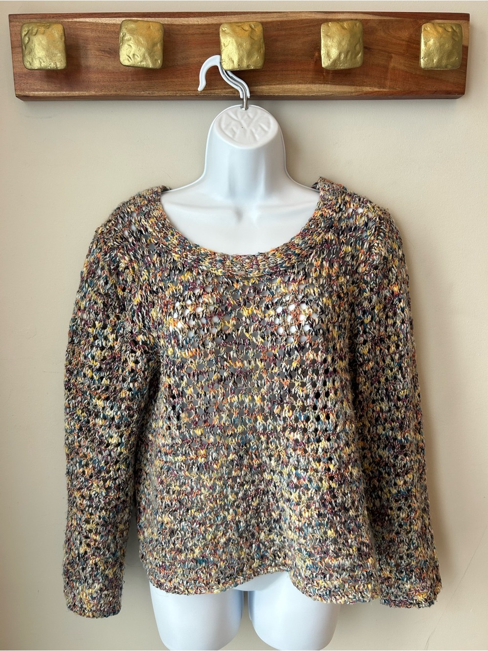Winding River Multicolor Open-Knit Scoop Neck Sweater Coastal Grandma Crochet